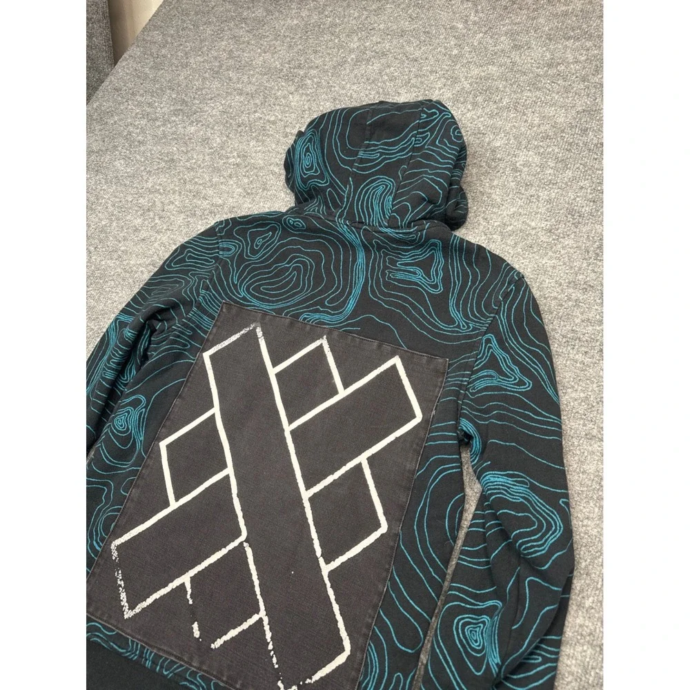 Mossimo Boys XL 16 Full Zip Hoodie Black Teal Topo Map Graphic Utility Pocket‎